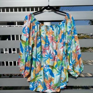 Off The Shoulder Tropical Island Two Piece Short Set/XL/Multicolored
